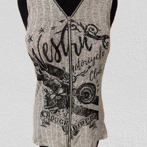 Vocal "Westin Motorcycle Club Rough Riders" Grey Sleeveless Top  4356  NWT
